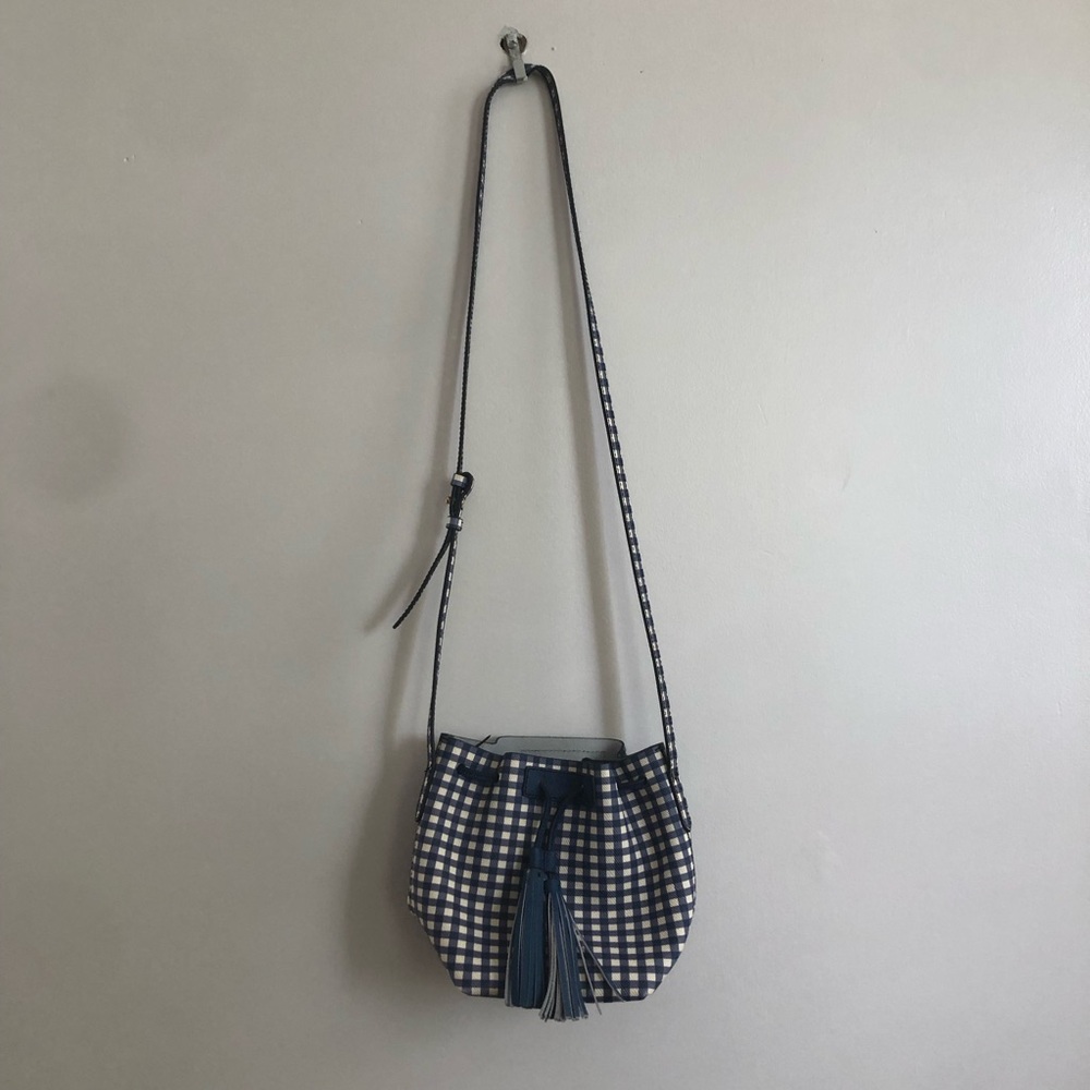 Brand New J.Crew Blue Gingham Bucket Crossbody Bag